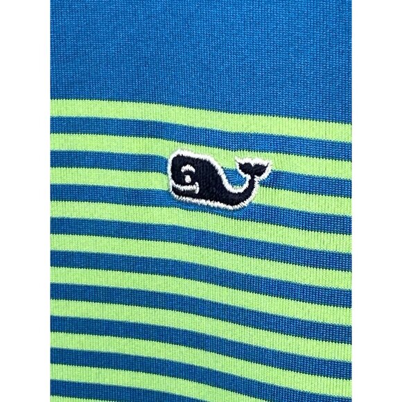 Vineyard Vines Golf Polo Blue Green Stripes Men’s XL Performance Stretch Whale - Picture 4 of 15